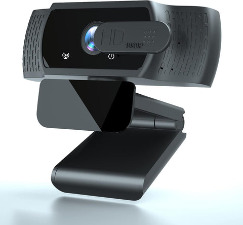 1080p HD Webcam with Microphone, Driver-Free with Privacy Slider Auto Light Correction Focus 360° Rotatable Autofocus Camera for Video Conferencing, Online Teaching, Skype & Microsoft Teams (Black)