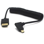 MOTONG Standard 4K HDMI 2.0 to Micro HDMI Cable, Coiled Micro HDMI Male 90 Degree Left Angle to HDMI 2.0 Male Cable Cord 4K@60Hz(1.2M, M to M Left Angle)