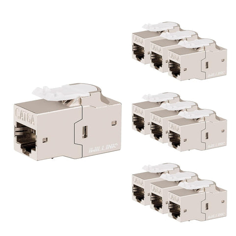 Iwillink (10-Pack) Cat6A Shielded Keystone RJ45 Coupler, Zinc Alloy Metal Housing Ethernet Coupler, Female to Female Cat6a Keystone Jack, Silver