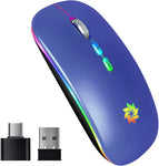 KBCASE LED Wireless Mouse Slim Silent Mouse 2.4G Rechargeable Wireless Computer Mouse Wireless Mouse for Laptop, MacBook, iPad, Chromebook, with USB & Type-c Receiver