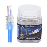 Cat6 RJ45 Crimp Ends, NeoRannk Pass Through Connectors 50-Pack, Modular Data Plugs RJ45 connectors for Solid or Stranded UTP Cable