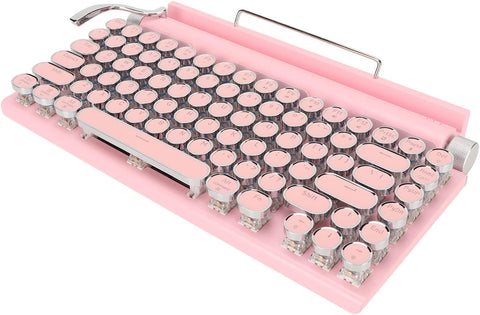 Septpenta 83 Keys Typewriter Mechanical Keyboard, Brightness Adjustment Knob Punk Keycap, Impact Resistant Material, Bluetooth 5.0 Support for 3 Devices FN Master, for Home, School, Cafe(Pink)