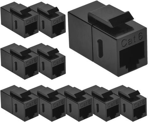 Beszin Cat.6 RJ45 Inline Coupler with Keystone Latch, Female-Female [50-Micron Gold Plated] (10-Pack, Black)