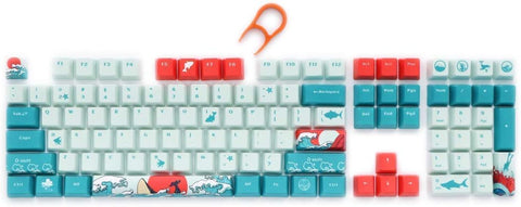 108 Keys Coral Sea Keycap Set OEM Profile PBT 5-Sided Dye-Sublimation ?Keycaps for 61/87/104 Keys Mechanical Keyboard with Keycaps Puller