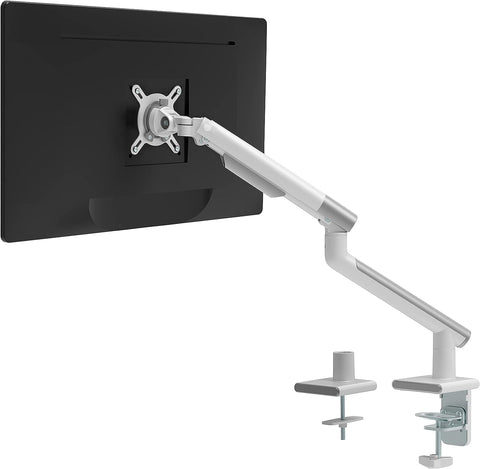 WALI Single White Monitor Mount Arm Stand, Fully Adjustable, Mechanical Spring Tension Indicator, Bracket with Clamp, Display Up to 32 inch, 22lbs Weight Capacity (MATI001-W), White