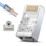 JODROAD Shielded RJ45 Cat6 Cat6A Pass Through Connectors - 3 Prong 8P8C Gold Plated Ethernet Ends for FTP/STP Network Cable & Solid Wire 50Pack