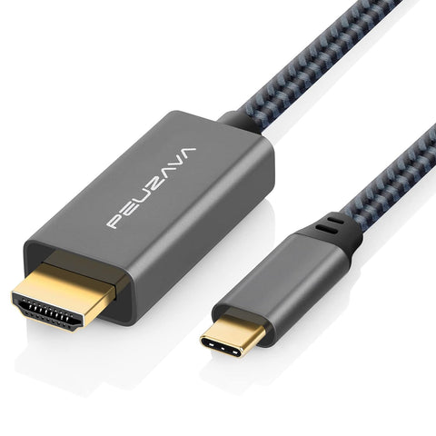 USB C to HDMI Cable 10ft, PEUZAVA Preminum 4K Type C (Thunderbolt 3/4) to HDMI Braided Cord Compatible with MacBook Pro 2020/2019/2018, MacBook Air/iPad Pro 2018, Samsung Galaxy S10/S9, Surface Book 2