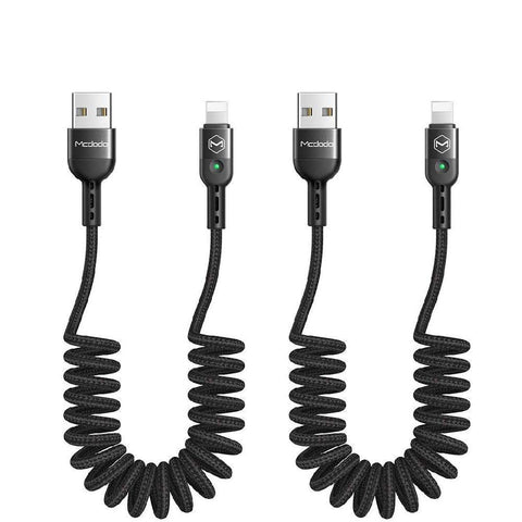 mcdodo [2 Pack] Anti Winding Cable, LED Coiled Cord Nylon Braided Sync Charge USB Data 6FT/1.8M Cable Compatible New Phone List Below