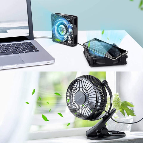 KEYNICE 4 Inch USB Clip Fan, 360° Rotate USB Power Fan, Dual 120mm USB Fan with 3 speed Controller