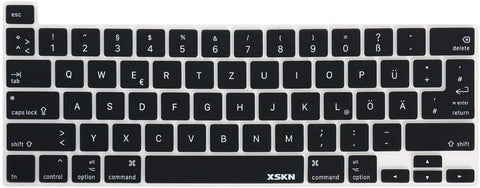 XSKN German Language Black Silicone Keyboard Cover Skin for Touch Bar Models 2019 New MacBook Pro 16 inch A2141 2020 New MacBook Pro 13.3 inch A2251 A2289 A2338 M1 Keyboard US & EU Common Version