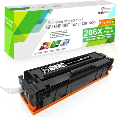 GREENPRINT ?with Chip? 206X Compatible Toner Cartridge W2110X Black 3150 Pages for HP Color Laserjet M255 M255dw M255nw MFP M282 M282nw M283 M283fdw M283fdn M283cdw Printers