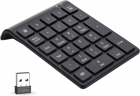 TeRrote Numeric Keypad, 2.4GHz Portable Number Pad Wireless Number Pad with USB Receiver, 27-Key Number Pad for Laptop Shortcut Keypad Data Entry for Laptop Desktop Computer PC (27-Keys) Black