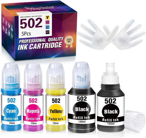 Compatible Ink Bottle Replacement for Epson 502 T502 for ET-2760 ET-2800 ET-2750 ET-3750 ET-4760 ET-4750 ET-3760 ET-15000 ET-3710 ET-3700 ET-2700 ST-2000 ST-3000 ET-2803 Printer, 5-Pack