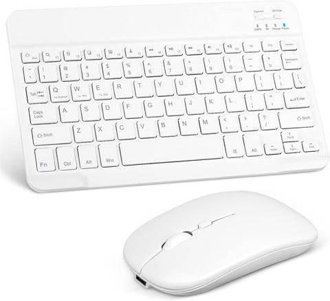 UrbanX Rechargeable Bluetooth Keyboard and Mouse Combo Ultra Compact Slim Full-Size Keyboard and Ergonomic Mice for Fire HD 10 Tablet Mac/Desktop/PC/Laptop/Tablet- White