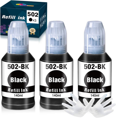 Clorisun 502 Pigment Refill Ink Bottles Replacement for Epson 502 T502 Use with Expression ET-2760 ET-2750 ET-3760 ET-4760 ET-3750 ET-4750 ET-3710 ET-15000 ET-3700 2700 Ecotank Printer (3 Black)