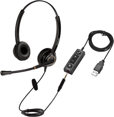 KEMEILE USB Headset/3.5mm Computer Headset with Mic Noise Cancelling and Volume Controls, PC Headset with Voice Recognition Microphone Works for Teams Business Skype Zoom Dragon Online Course etc