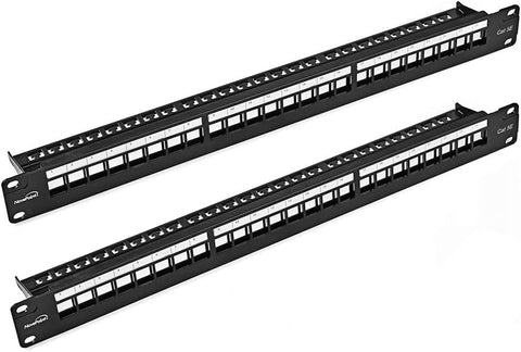 NavePoint 24-Port CAT5e UTP Patch Panel 1U with Keystones, RJ45 Ethernet, Black, 2-Pack