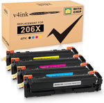 v4ink ?Latest Upgraded Chip? 206X Compatible Toner Cartridge Replacement for HP 206X 206A W2110X W2111X W2113X W2112X for use in HP Color Pro M255 M255dw MFP M282 M282nw M283 M283fdw(High Yield)