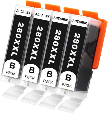 AOCAIINK Black High Yield 280XXL Ink Cartridge with Latest Chip, Replacement Ink Refill Tank, Compatible with Canon PIXMA TR7520 TR8520 TS6120 TS6220 TS8120 TS8220 TS9120 TS9520 TS9521C, 4 Packs(PGBK)