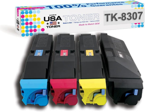 MADE IN USA TONER Compatible Replacement for Kyocera 3050ci, 3051ci, 3550ci, 3551ci TK-8307, Copystar TK-8309 (Black,Cyan,Yellow,Magenta, 4 cartridges)