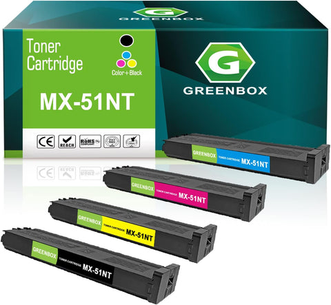 GREENBOX Compatible MX-51NT Toner Cartridge Replacement for Sharp MX-51NT MX-51NTBA MX-51NTCA MX-51NTMA MX-51NTYA for MX-4110N MX-4111N  MX-4140N MX-4141N MX-5110N MX-5111N MX-5140N MX-5141N (4 Pack)