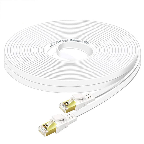 Qiuean Cat8 Ethernet Cable 100FT, High Speed Outdoor and Indoor Available Cat8 Network Cable - 40Gbps, 2000Mhz, Gold Plated RJ45 Connector - 30M, White