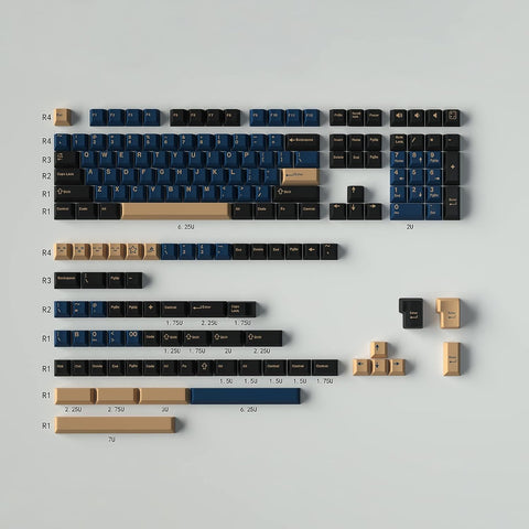 169 Keys Double Shot Keycaps Cherry Profile Blue Samurai Keycaps for 61/64/87/104/108 Cherry Mx Switches ISO ANSI Layout Mechanical Keyboard