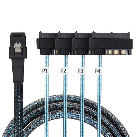 NFHK Internal 36 Pin Mini SAS SFF-8087 Host to 4 SFF-8482 Target SAS Hard Disk and SATA Power Cable 50cm