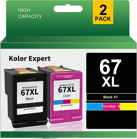 67XL Ink Cartridge Combo Pack Replacement for HP 67 67XL for DeskJet 2742 2755 Envy 6052 6055 6075 DeskJet Plus 4152 4155 4158 Printer (1 Black,1 Tri-Color)