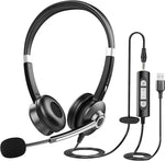 USB Computer Headset with Microphone for Laptop PC,3.5mm Wired Stereo Call Center Headset with Microphone Noise Cancelling, Corded Desktop Headphones with Mic & Mute for Office/Telework/Home/Kids/Zoom