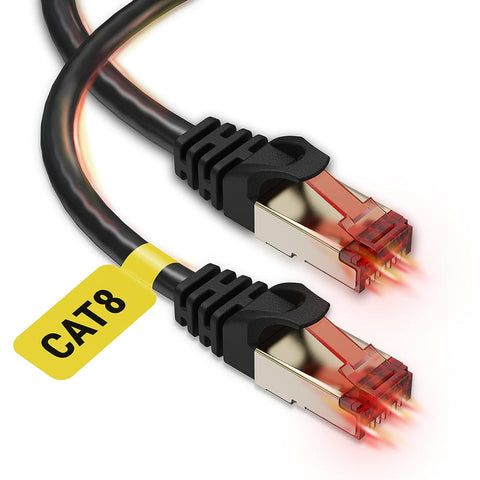 Cat 8 Ethernet Cable 6ft (2 Pack) - High Speed Cat8 Internet WiFi Cable 40 Gbps 2000 Mhz - RJ45 Connector with Gold Plated, Weatherproof LAN Patch Cord Cable for Router, Gaming, PC - Black - 6 feet