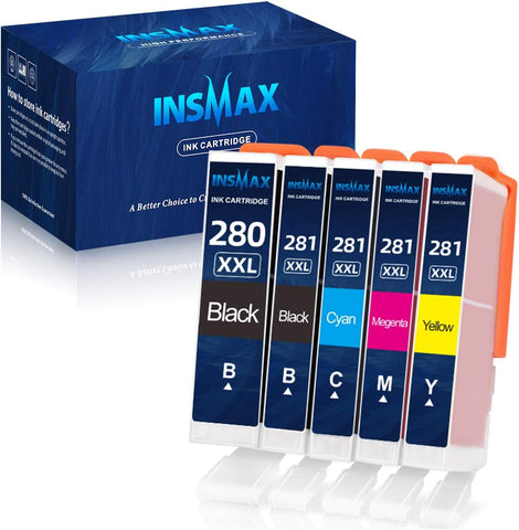 INSMAX Compatible 280 281 Ink Cartridges Replacement for Canon PGI-280XXL CLI-281XXL PGI 280 XXL CLI 281 XXL for PIXMA TR8520 TS9120 TR7520 TS6220 TS6120 TS8220 TS8120 TS6320 TS8320 TS9520 (5 Pack)