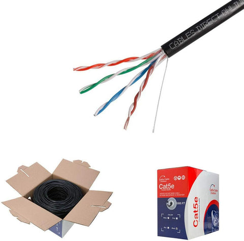 Cables Direct Online 500FT CAT5e UTP Outdoor 24 AWG Cable Unshielded Wire Solid Direct Burial UV (500FT, UTP)