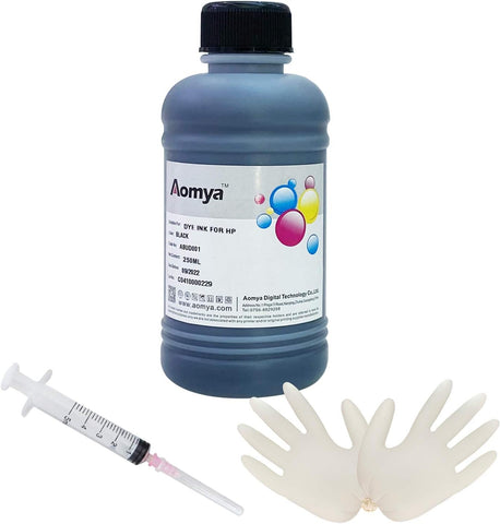 Aomya Compatible HP Black Ink Refill Kit 250ml Dye Bulk Ink for HP Inkjet Printers Refillable Cartridge CISS CIS System (9 oz) with Syringe&Glove