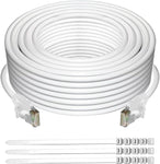 Cat 6 Ethernet Cable 50 ft-White, Adoreen High Speed Internet Cable (4 Colors for Selection) Support POE Gigabit Cat6 Cat 5e Cat 5 Cable Long Flexible Network Cable RJ45 Patch Cord+15 Ties