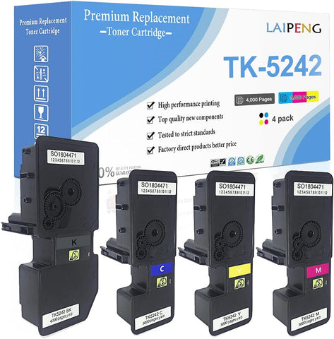 4 Colors Compatible Toner Cartridges TK5242 TK-5242 High Capacity 4000 Pages for Black, 3000 Pages for Cyan Magenta Yellow for Kyocera ECOSYS P5026cdn P5026cdw M5526cdn M5526cdw Laser Printers