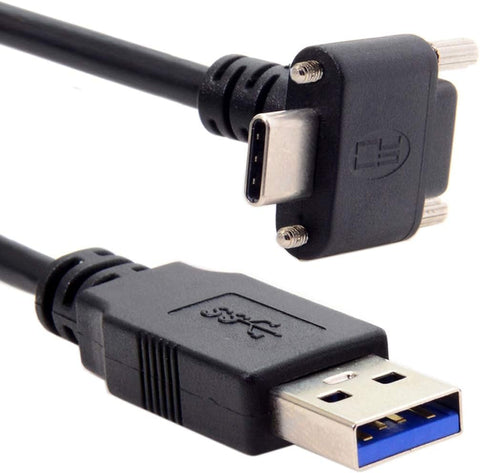 JSER Down Up Angled USB 3.1 Type-C Dual Screw Locking to Standard USB3.0 Data Cable 90 Degree Compatible for Camera (3.0M)