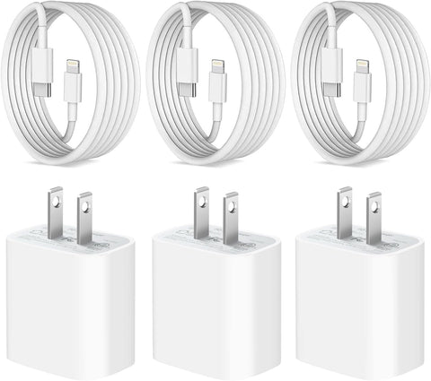 iPhone Fast Charger [Apple MFi Certified] 3-Pack USB C Wall Charger 20W PD Adapter with 6FT USB C to Fast Cable Compatible iPhone 14/14 Pro/14 Pro Max/14 Plus/13/12/11/Xs Max/XR/X, iPad