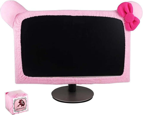 Monfurise 20"-29" Lovely Cute Dustproof Computer Monitor Cover with Cat Ear Laptop TV LCD Screen Monitor Decoration Dust Cover Protector, Pink