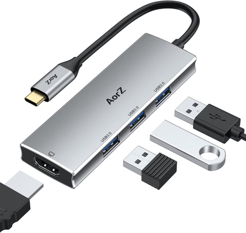 USB C Hub HDMI Adapter, USB C to USB Hub AorZ USB C Dongle 4 in 1 Type C Hub with 4K HDMI, USB 3.0 Ports for MacBook/Pro/Air (Thunderbolt 3)/iPad pro/Air, Steam Deck and Type C Devices