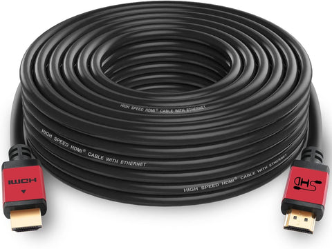 SHD HDMI Cable 50Feet High Speed HDMI Cord 2.0V UHD 18Gbps Support 4K 3D 1080P Ethernet Audio Return CL3 Rated Gold Plated Connectors Black Cable and Red Metal Shell