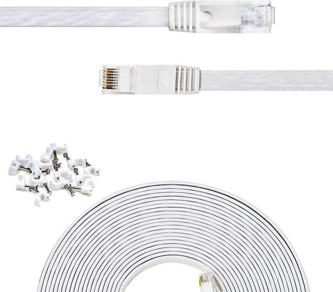 Cat 6 Ethernet Cable 5 ft Flat White,Solid Cat6 High Speed Computer Wire with Clips & Rj45 Connectors for Router, Modem, Faster Than Cat5e/Cat5, (5ft, 5 Pack, White)