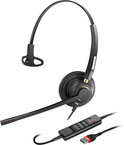 USB Headset with Microphone Noise Cancelling & Audio Controls Ultra Comfort USB Headphone for Computer Laptop Pc Business Skype UC Webinar Call Center Office