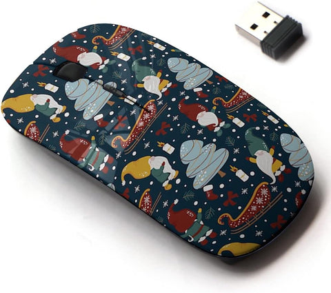 2.4G Wireless Mouse with Cute Pattern Design for All Laptops and Desktops with Nano Receiver - Gnomes Christmas Night