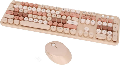 Vbestlife Wireless Keyboard Mouse 104 Keys Ergonomic Punk Round Keycap USB Keyboard Wireless Mouse Detachable Keycaps(Sweet Milk Tea Color Mixed Color)