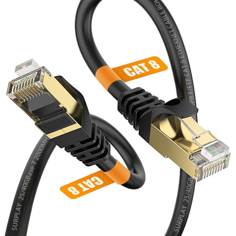 Cat8 Ethernet Cable 6FT 40Gbps Heavy Duty Updated Triple Shielded & Ground Wire Weatherproof Internet Network Patch Cord,Gold-Plated RJ45 Cat 8 LAN Line with Cable Tie for PS5,Xbox,Router,PC