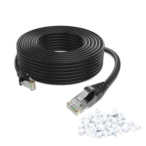 QNECS Cat6 Ethernet Cable with Clips 550 Mhz Ethernet Network Cable- Snagless High Speed Patch Internet Computer Cord- UTP CAT 6 Cable with RJ45 Connector for Home Office Servers [Black - 250 Ft]