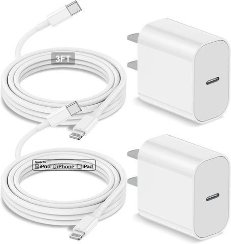 [2Pack] iPhone Fast Charger, [Apple MFi Certified] 20W PD Type C Power Wall Charger with 3FT Lightning Cable Compatible with iPhone 13/13 Pro Max/12/12 Mini/12 Pro/12 Pro Max/11/11 Pro iPad AirPods