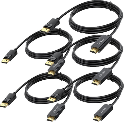 CLAVOOP DisplayPort to HDMI Cable 5 Pack, DP to HDMI Uni-Directional Cable, Gold Plated Display Port to HDMI Cord Male to Male Compatible for Desktop, Monitor, Projector, HDTV, Laptop - 3 Feet