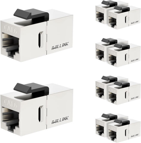 iwillink Cat6 Coupler RJ45 Cat6 Shielded Coupler 10-Pack, Ethernet Coupler, Female to Female Cat6 Keystone Jack, STP Keystone Insert Inline Coupler, Silver